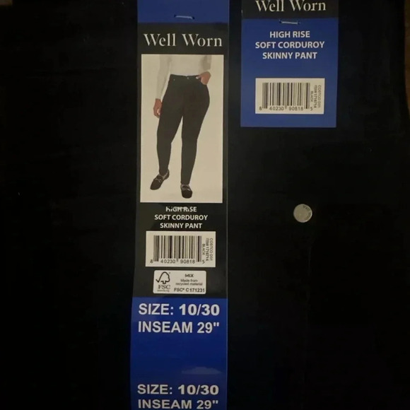 New Well Worn Women’s High Rise Soft Corduroy Skinny Pant Black  10 Inseam 29” - Picture 6 of 7